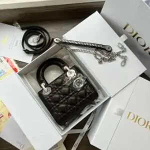 Dior Lady Mini 3-Pocket Replica 11 High-Quality Black Handbag 17cm