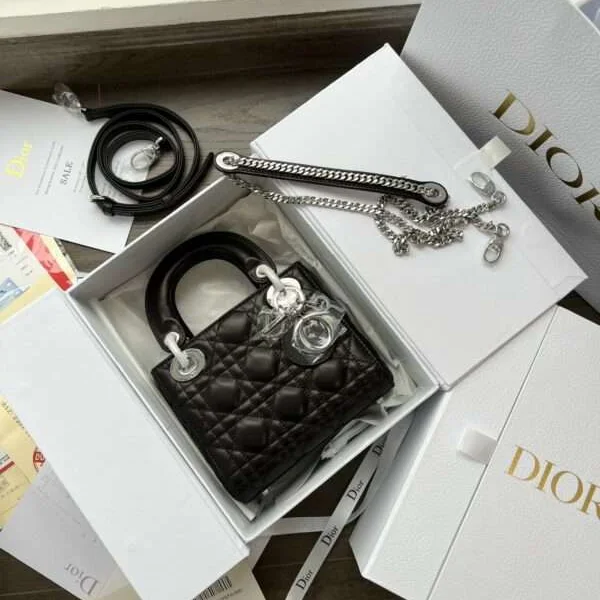 Dior Lady Mini 3-Pocket Replica 11 High-Quality Black Handbag 17cm