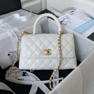 Chanel Coco White Woman’s Fake Handbags With Lock Gold 24cm