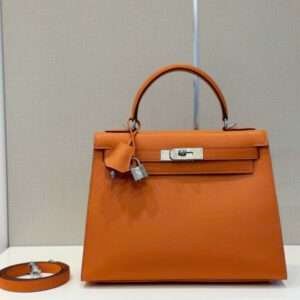Hermes Kelly Da Epsom Handle Lock Pattern Fake Handbags Orange 28cm