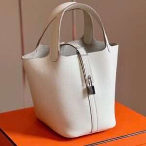 Hermes Picotin 18 Togo With Lock Silver Fake Handbags Woman’s White 18cm