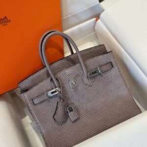 Hermes Birkin 25 Tris Fonce Lizard Like Auth Handbags With Lock Silver 25cm