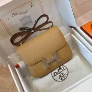Hermes Constance Bag Epsom Fake Handbags Brown With Silver 19cm