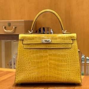 Hermes Kelly Imported American Crocodile Leather Like Auth Handbags 28cmm