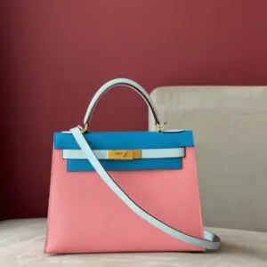 Hermes Kelly Da Epsom Like Auth Woman’s Mix Blue Pink Handbags 28cm