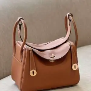 Hermes Lindy Brown Leather With Lock Gold Fake 11 Handbags Size 26cm