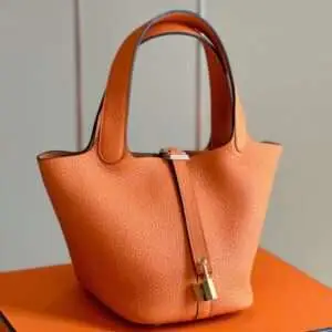 Hermes Picotin 18 Togo Hand Sewing Fake Handbags Orange With Lock Gold 18cm