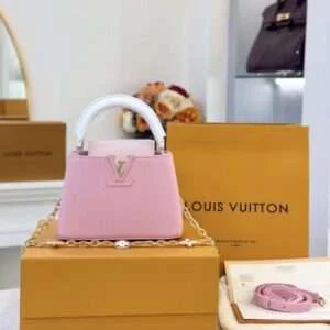 Louis Vuitton LV Capucines Like Auth Handbags Pink Lock Gold 21cm