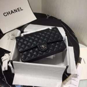 Chanel Classic Woman’s Like Auth Handbag Black With Silver Lock 25cm