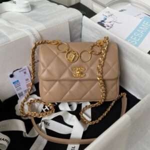 Chanel Fake 11 Handbags Brown Smooth Leather Charm 13x17x6cm