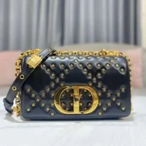 Dior Fake Handbag Black With Stars Gold Lock 20x12x7cm