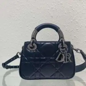Dior Lady Replica Handbag Dark Blue Smooth Leather 20x13x8cm