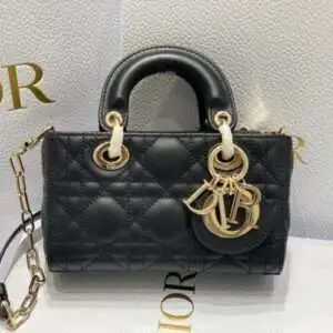 Dior D-Joy Mini Bag Super Fake 11 Handbags Black With Lock Gold 16.5x6x10cm