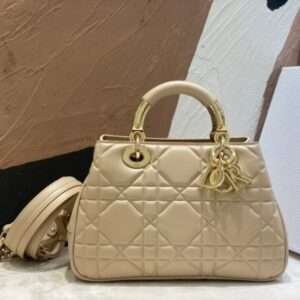Dior Lady Woman’s Like Auth Handbags Beige Smooth Leather 24x18cm