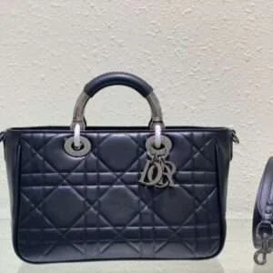 Dior Lady Super Fake Handbag Woman’s Black Silver Lock 24x18cm