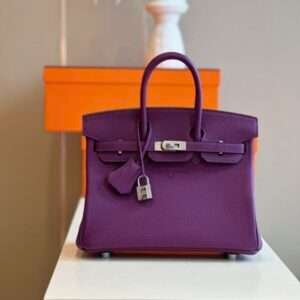 Hermes Birkin PHW Da Togo Like Auth Purple With Handle Lock Pattern Handbag 25cm