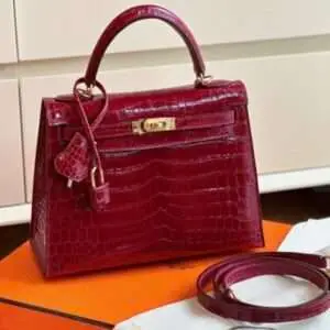 Hermes Kelly Plum Red Crocodile Fake Handbags Woman’s Lock Gold 25cm