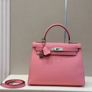 Hermes Kelly Da Epsom Woman’s Pink Lock Silver Replica Handbags 28cm
