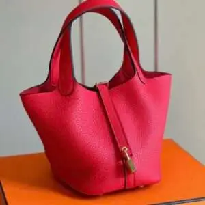 Hermes Picotin 18 Togo Hand Sewing Fake Handbag Red Lock Gold 18cm