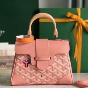 Goyard Saigon Handbag Pink Women’s Wooden Handle 20x15cm