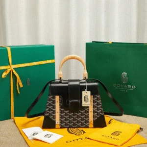 Goyard SAIGON Super Fake Black Handbag With Wooden Handle 28cm