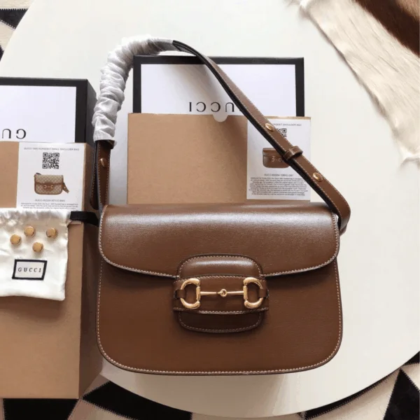 Gucci 1955 Horsebit Replica Bag 11 Women's Brown Smooth Leather 25cm