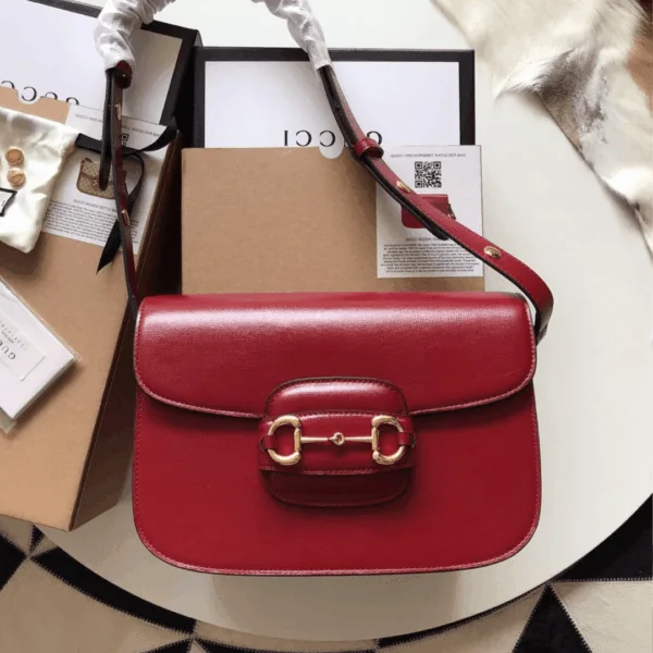 Gucci 1955 Horsebit Women's Handbag Super Smooth Red Leather 25cm