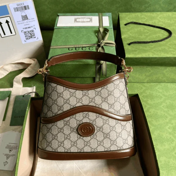 Gucci Handle Women's Cowhide Handbag with GC Like Auth Logo Pattern 25x21cm