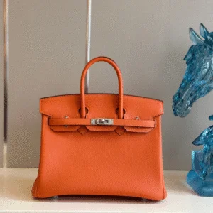 Hermes Birkin PHW Da Togo With Lock Silver Fake Handbags Orange 25cm