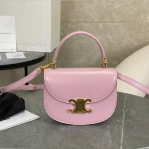 Celine Handle Fake Handbag Shiny Wrinkled Leather Pink 15.5×11.5x5cm