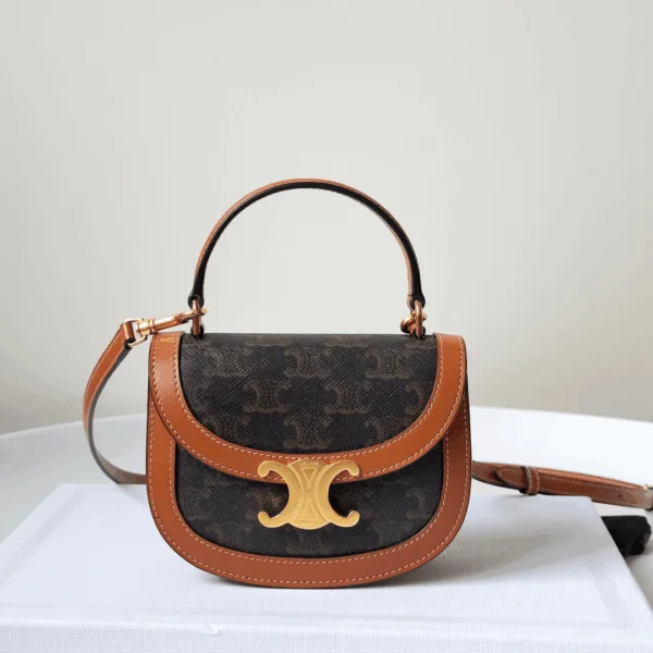 Celine Mini Handle Replica 11 Crossbody Handbag Brown Strap 15.5x11cm