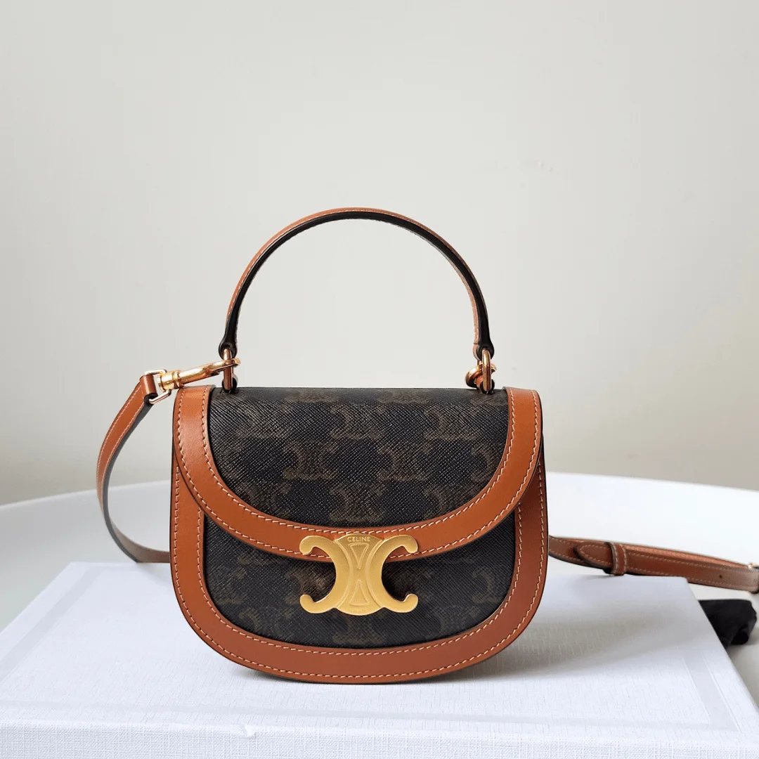 Celine Mini Handle Replica 11 Crossbody Handbag Brown Strap 15.5x11cm