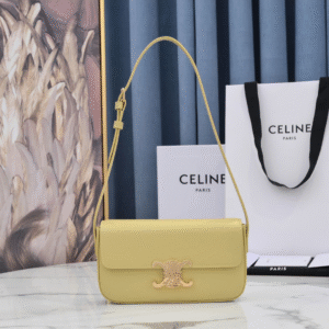 Celine Triomphe Handbag Bright Yellow Super Smooth Leather 20x12cm
