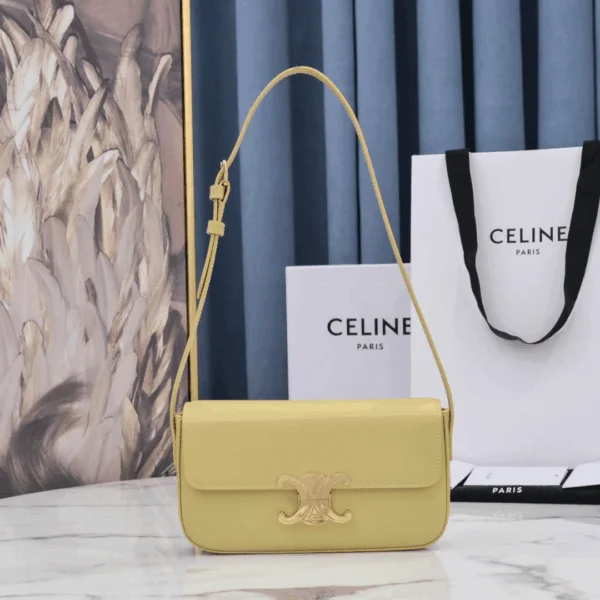 Celine Triomphe Handbag Bright Yellow Super Smooth Leather 20x12cm