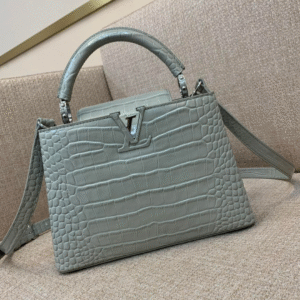 Louis Vuitton LV Capucines BB Gray Crocodile Leather Handbag Like Auth 21cm