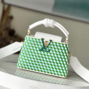 Louis Vuitton LV Capucines Green And White Pattern Fake Handbags 21cm