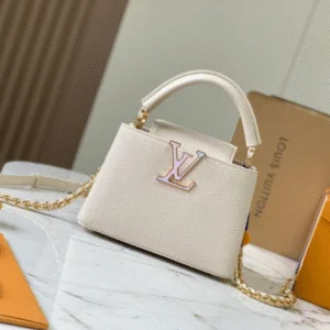Louis Vuitton LV Capucines Beige Fake Handbags LV Pattern Purple 21cm