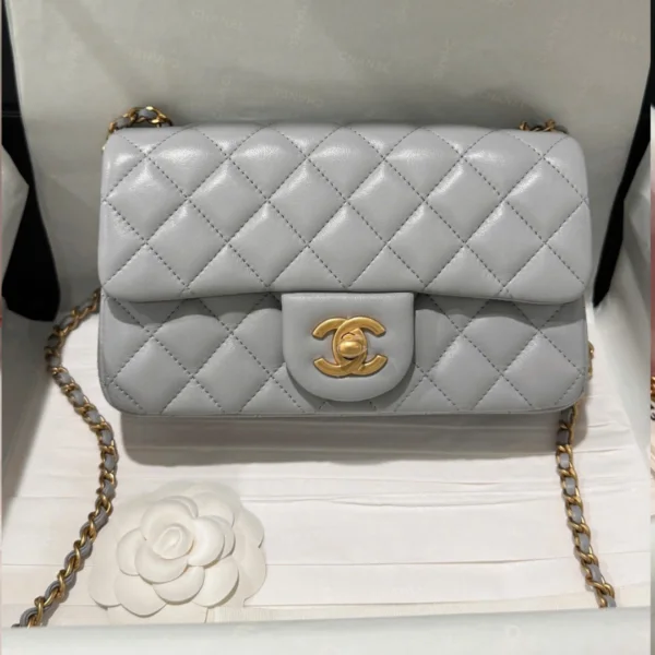 Chanel Classic Flap Mini Grey Gold Hardware 20cm