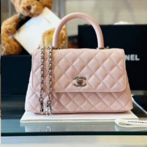 Chanel Coco Fake 11 Handbags Leather Pink With Silver Lock 23cm