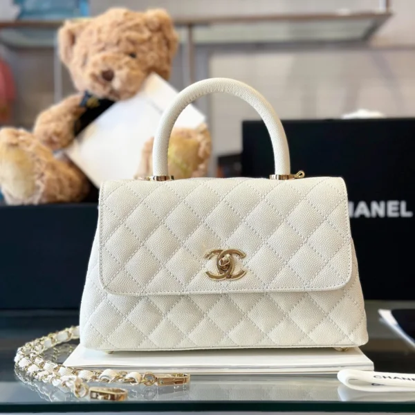 Chanel Small 24cm Coco Handle in White Caviar