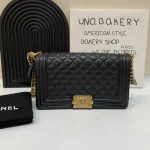 Chanel Boy Super Fake 11 Handbags Pebbled Leather Black 25.5cm
