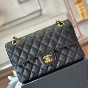 Chanel Classic Super Fake Handbags With Lock Gold Black Leather 23cm