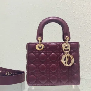 Dior Lady ABC High-end Women's Handbag, Dark Red, Soft Leather 20cm