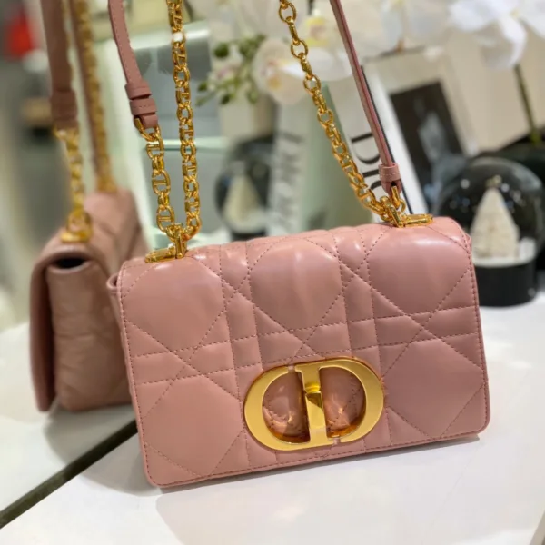 Dior Pink Plaid Super Quality Women's Handbag with Gold Lock 25cm