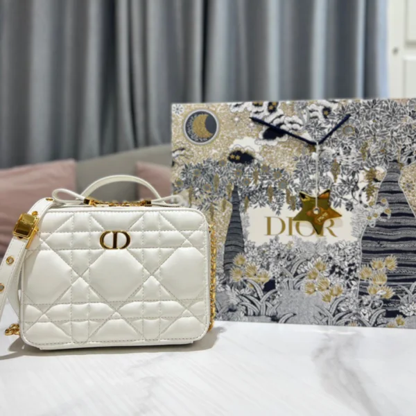 Dior Plaid Replica 1:1 High Quality Handbag Smooth White Leather 18cm