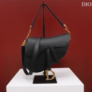 Dior Saddle Super Fake 11 Handbags Black With Lock Yellow Gold 25x20x6.5cm