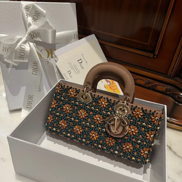 Dior D-Joy Medium Handbag With Beaded Pattern 26cm