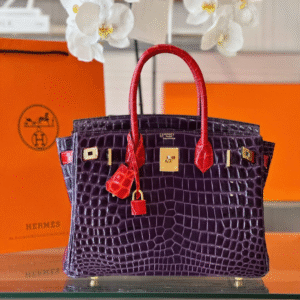 Hermes Birkin Crocodile Fake Handbags Purple With Handle Red Woman’s 30cm