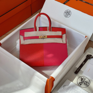 Hermes Birkin Epsom Mix Pink Red Fake Handbags Lock Gold 25cm