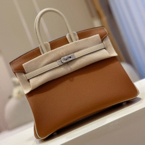 Hermes Birkin Mix Phw Togo Woman’s Brown Like Auth Handbags Lock Silver 25cm